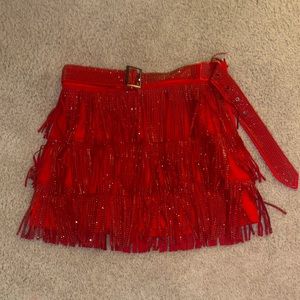 Nylon Apparel Bedazzled Fringe Red Skort